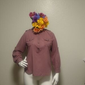 a.n.a. a new approach Mauve Roll Up Tab Long Sleeves Large Top